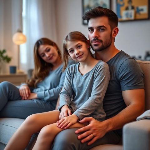 Family in the living room
